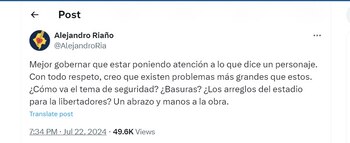 Alejandro Riaño le responde al