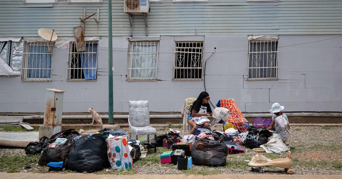 Two bathrooms in a shelter with hundreds of earthquake survivors in Venezuela