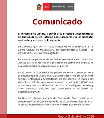 Comunicado del Mincul.