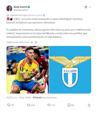 James Rodríguez estaría en la órbita de Lazio de Italia