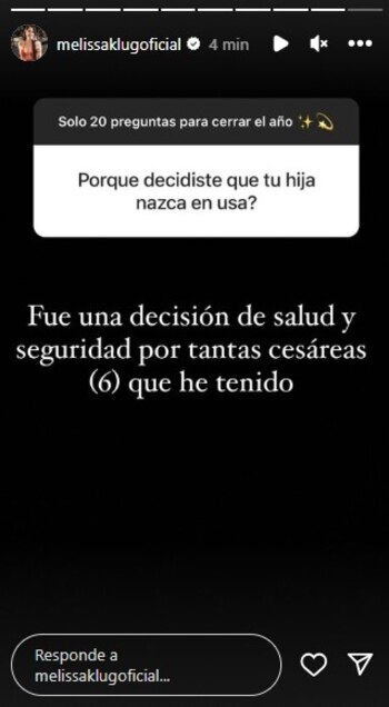 Melissa Klug cuenta por qué dio a luz en Estados Unidos. (Instagram)