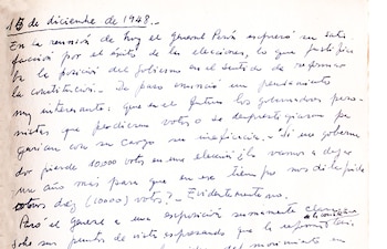 De puño y letra. Una de las primeras anotaciones del diario, cuyo contenido sale a la luz por primera vez
