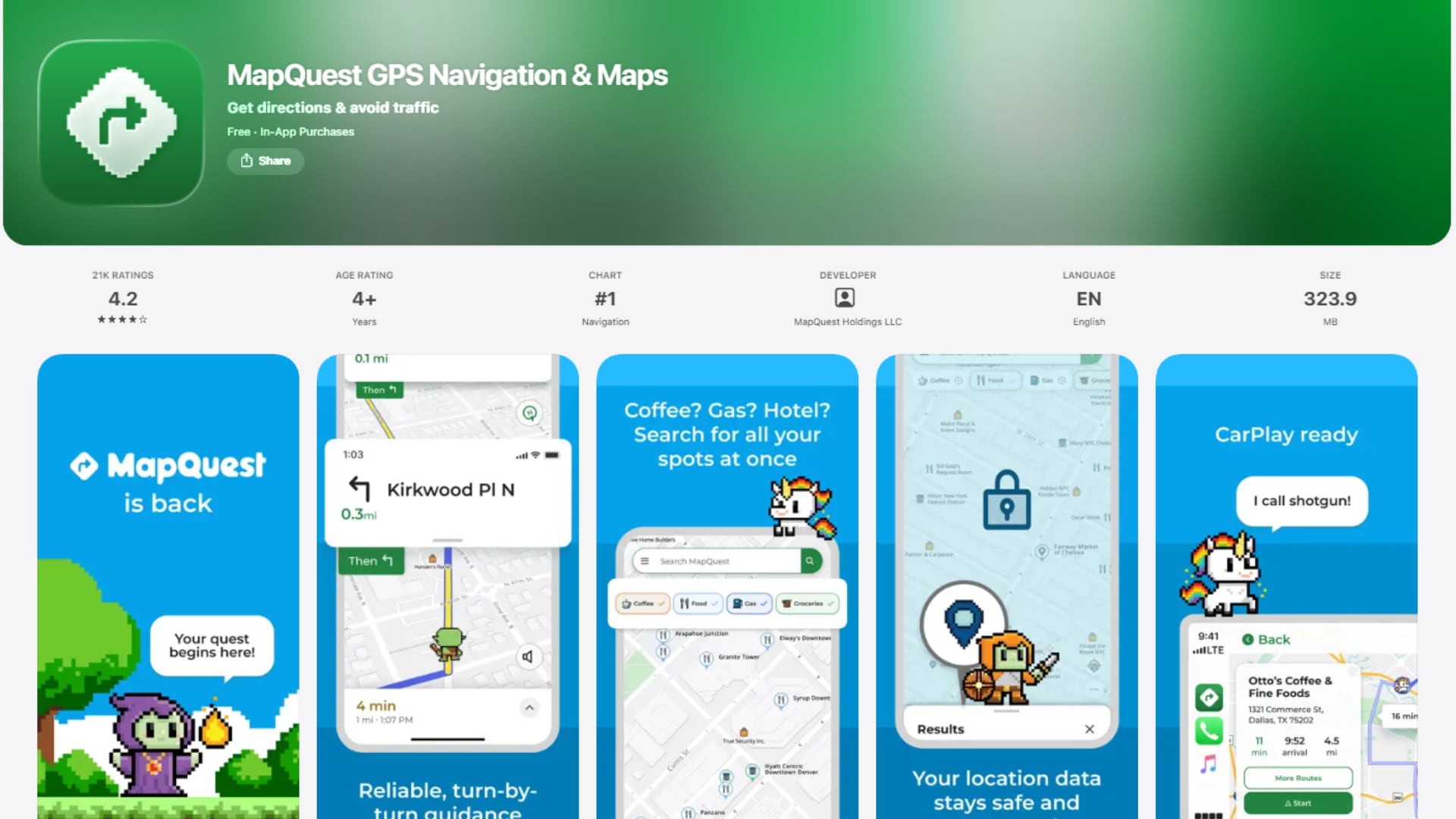Sensor Tower registró 162.000 descargas de MapQuest en Estados Unidos durante una semana. (App Store)