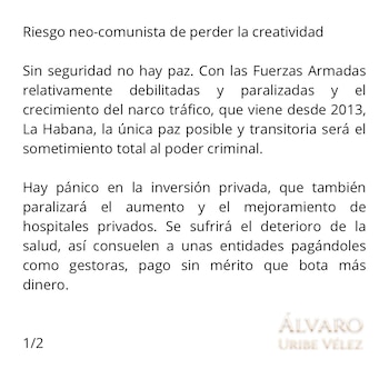 Álvaro Uribe volvió a mostrar su descontento con la reforma pensional que cursa en el Congreso - crédito red social X