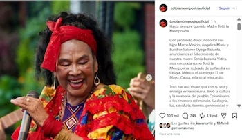Pasadas las 10:00 a. m. del martes 19 de mayo, el circulo familiar de Totó la Momposina confirmó el fallecimiento de la artista en México y se precisó que se ultiman detalles para poder llevar a cabo la velación en el Salón Elíptico del Capitolio Nacional, ubicado en Bogotá (Colombia) - crédito @totolamomposinaoficial/IG