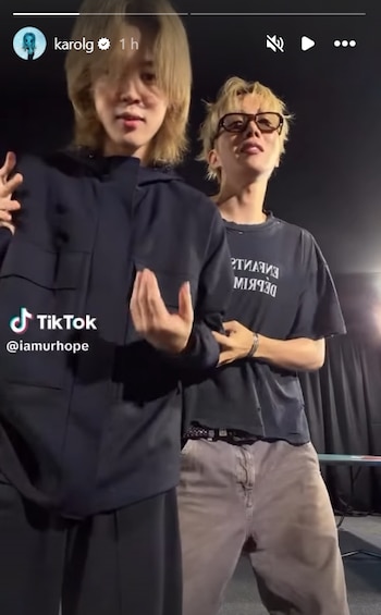 Karol G compartió el video de J-Hope y Jimin desde su cuenta de Instagram - crédito @karolg / Instagram