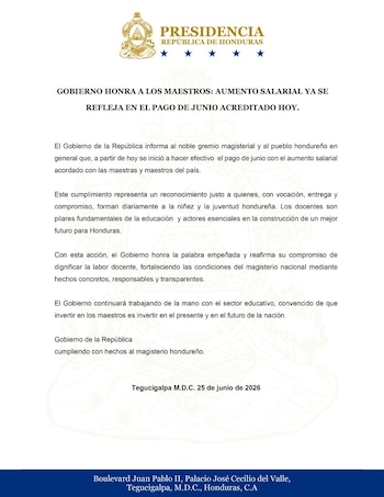 El aumento salarial ya se refleja en el pago de junio de los docentes hondureños. (FOTO: La Tribuna)