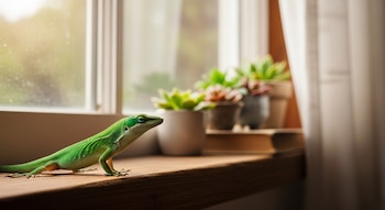 Una largatija verde se posa