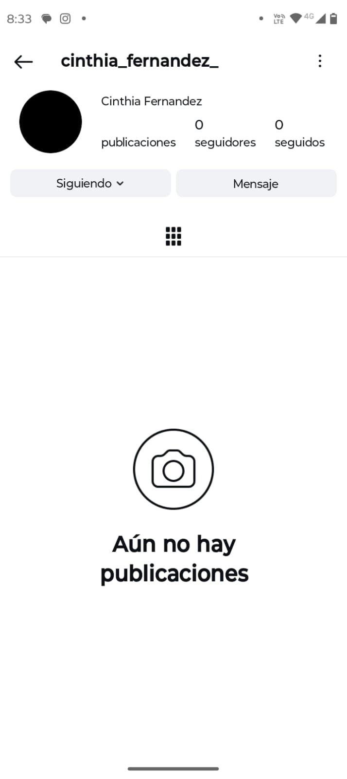 El domingo 1 de marzo de 2026, la cuenta de Instagram de Cinthia Fernández apareció así