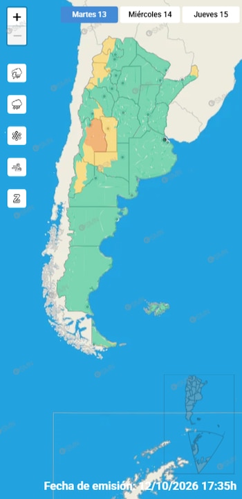 Las advertencias meteorológicas alcanzan a provincias del centro, oeste y norte del país