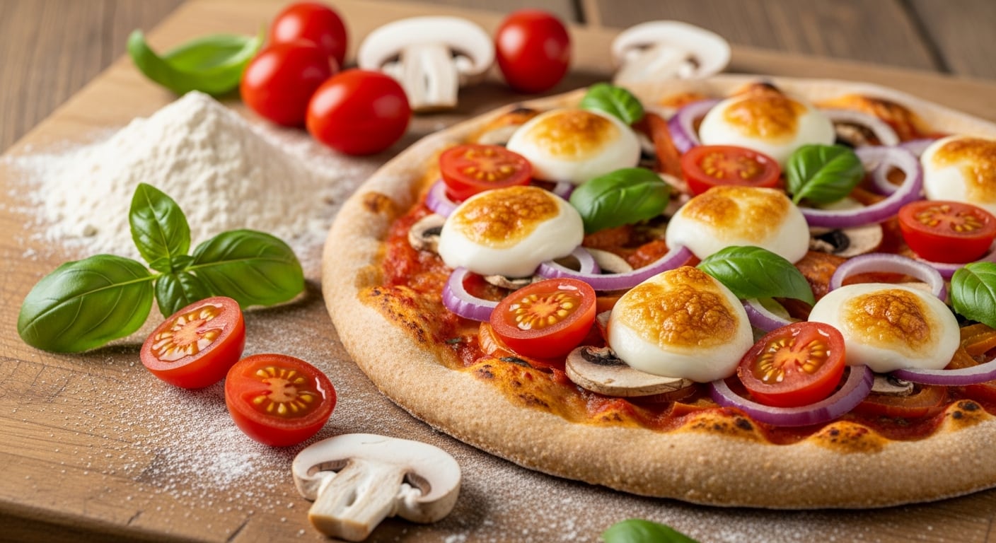 Pizza con champiñones, cebolla y mozzarella, con los hongos salteados antes de llevarlos al horno (Imagen Ilustrativa Infobae)