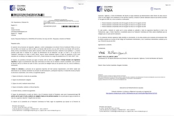 Concepto del Ministerio del Deporte de Colombia sobre la reelección de Ramón Jesurún, enviado en 2024 - crédito Jorge Hernán Peláez/X