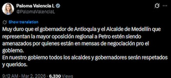 Paloma Valencia criticó al Gobierno