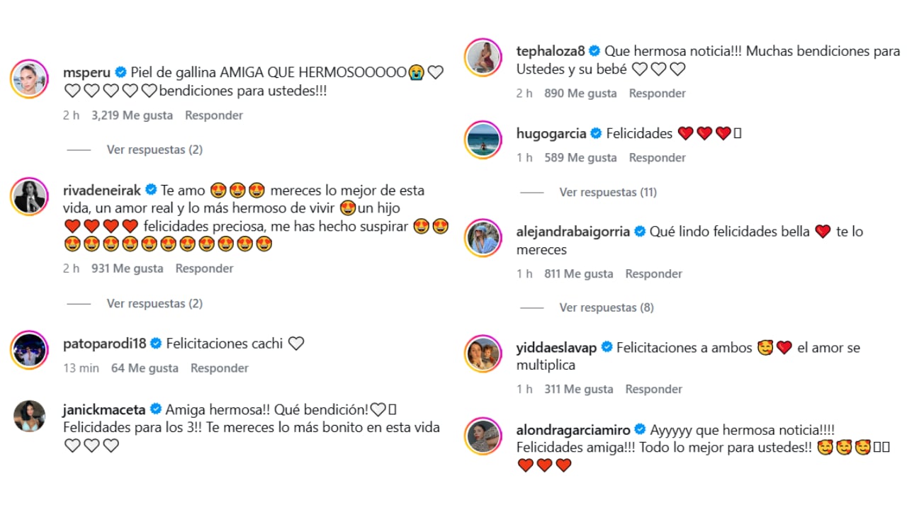 Natalie Vértiz, Korina Rivadeneira, Janick Maceta y otras figuras de la farándula peruana felicitaron a Carol Reali por su embarazo.