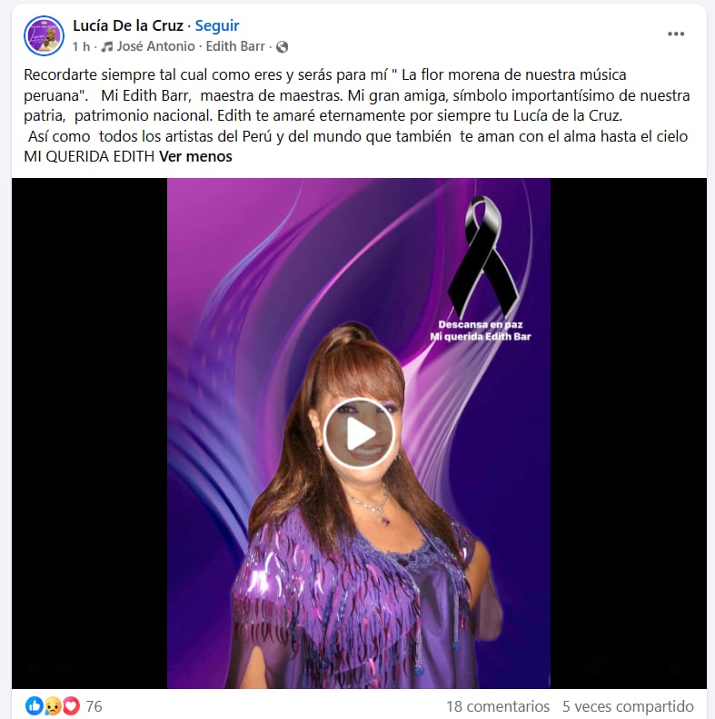 Lucía De La Cruz también le dedicó unas amotivas palabras a Edith Barr,