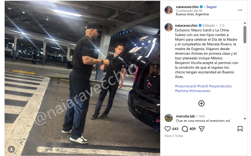 La periodista Naiara Vecchio difundió la primera imagen de Mauro Icardi en Estados Unidos