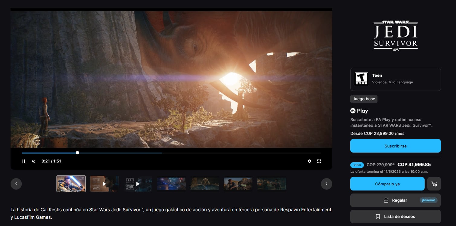 Los fanáticos de Star Wars pueden encontrar diversos juegos en descuento. (Epic Games)