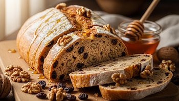 Receta de pan con nueces, pasas de uva y miel, rápida y fácil