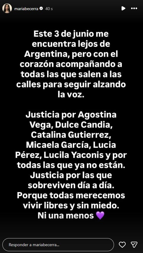 María Becerra, que suele ir a las marchas, pidió justicia por todas las mujeres que fueron asesinadas