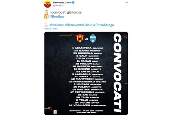 Convocados del Benevento para duelo ante SPAL.