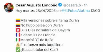 La afirmación de César Augusto Londoño en Caracol Radio sobre la supuesta pelea entre Jhon Jader Durán y Néstor Lorenzo - crédito @cesaralo/X