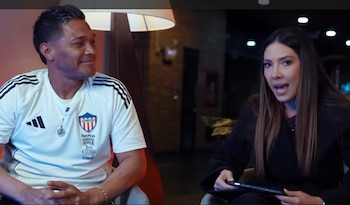 Teófilo Gutiérrez hablando con la periodista de Salomé Fajardo de Win Sports - crédito Win Sports/YouTube