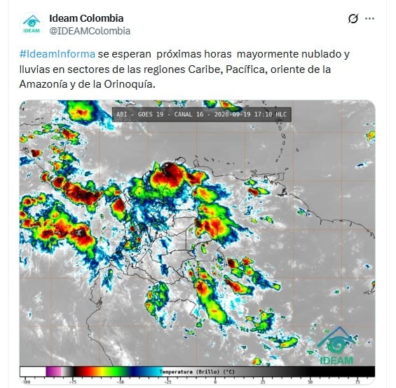 Ideam vinculó el cambio de las condiciones atmosféricas en el Caribe colombiano con el paso de una onda tropical - crédito Ideam/X