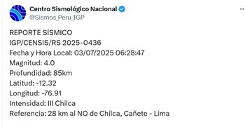 Un sismo de magnitud 4