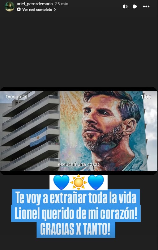 Ariel Pérez De María siguió la despedida desde su casa y dejó un sentido mensaje para el futbolista