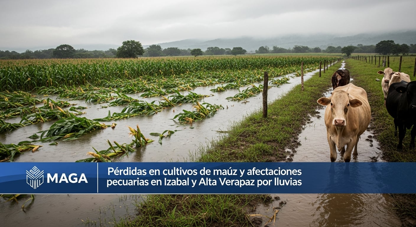 Guatemala: El MAGA reporta pérdidas en cultivos de maíz y afectaciones pecuarias en Izabal y Alta Verapaz por las lluvias