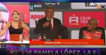 Magaly Medina se burló del discurso de César Acuña a Paolo Guerrero. (Captura: Magaly TV La Firme)
