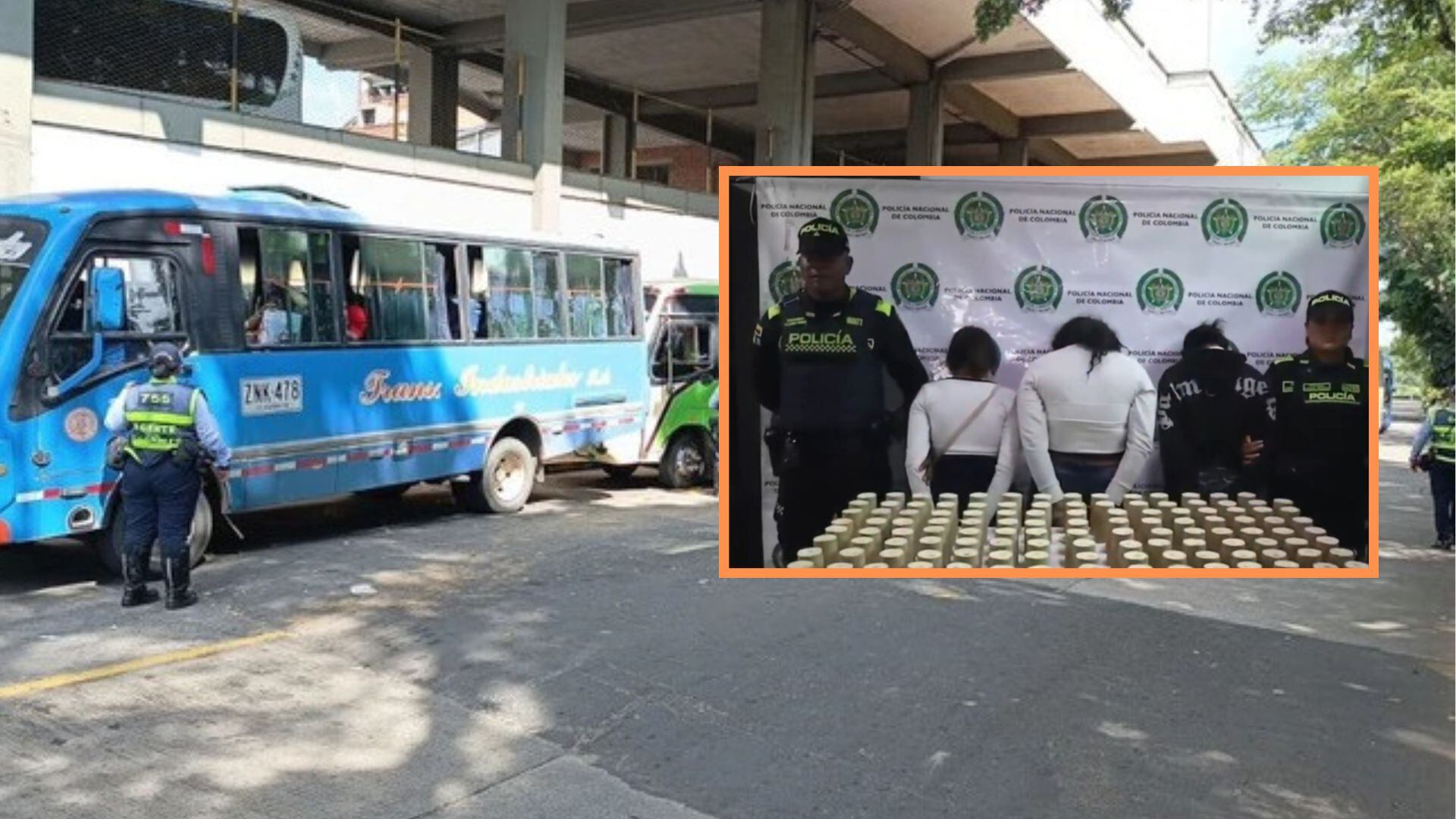 La Policía de Cali incautó 150 barras de pentolita, un explosivo de alto poder, en la terminal de transporte municipal - crédito Alcaldía de Cali/Captura video Policía