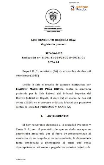 La Corte sostuvo que la estabilidad laboral reforzada también cobija a quienes ya completaron las semanas de cotización, pero aún no han alcanzado la edad mínima - crédito Corte Suprema de Justicia