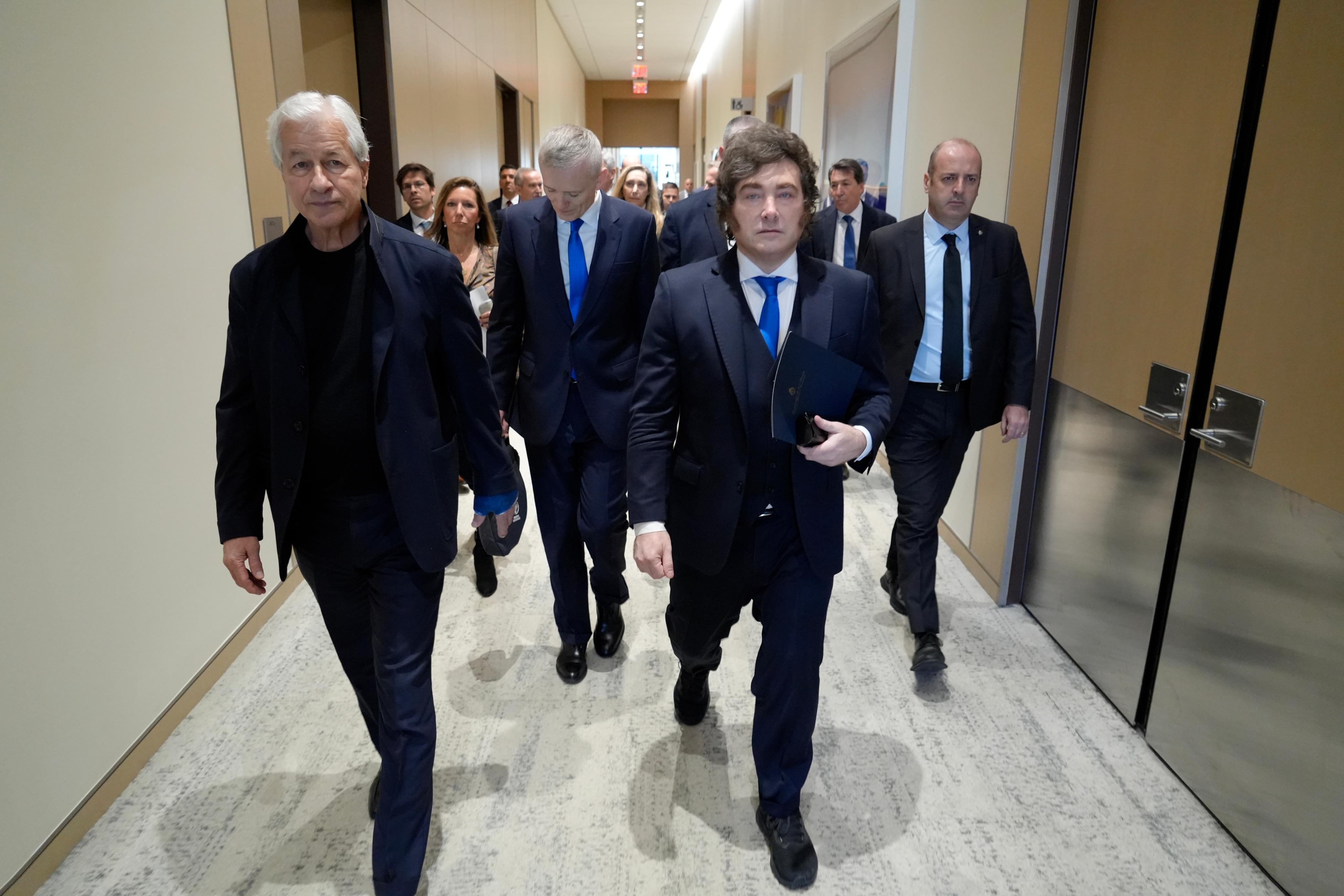 Jamie Dimon, CEO de JP Morgan, y el presidente Javier Milei, en la primera jornada del Argentina Week en Nueva York, en marzo de este año