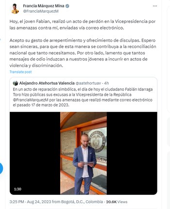 Francia Márquez se pronunció aceptando