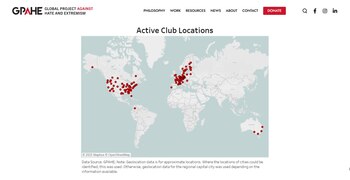 Ubicación global de toda acción y actividad del grupo Active Club según Global Project Againste Hate And Extremism - crédito GPAHE