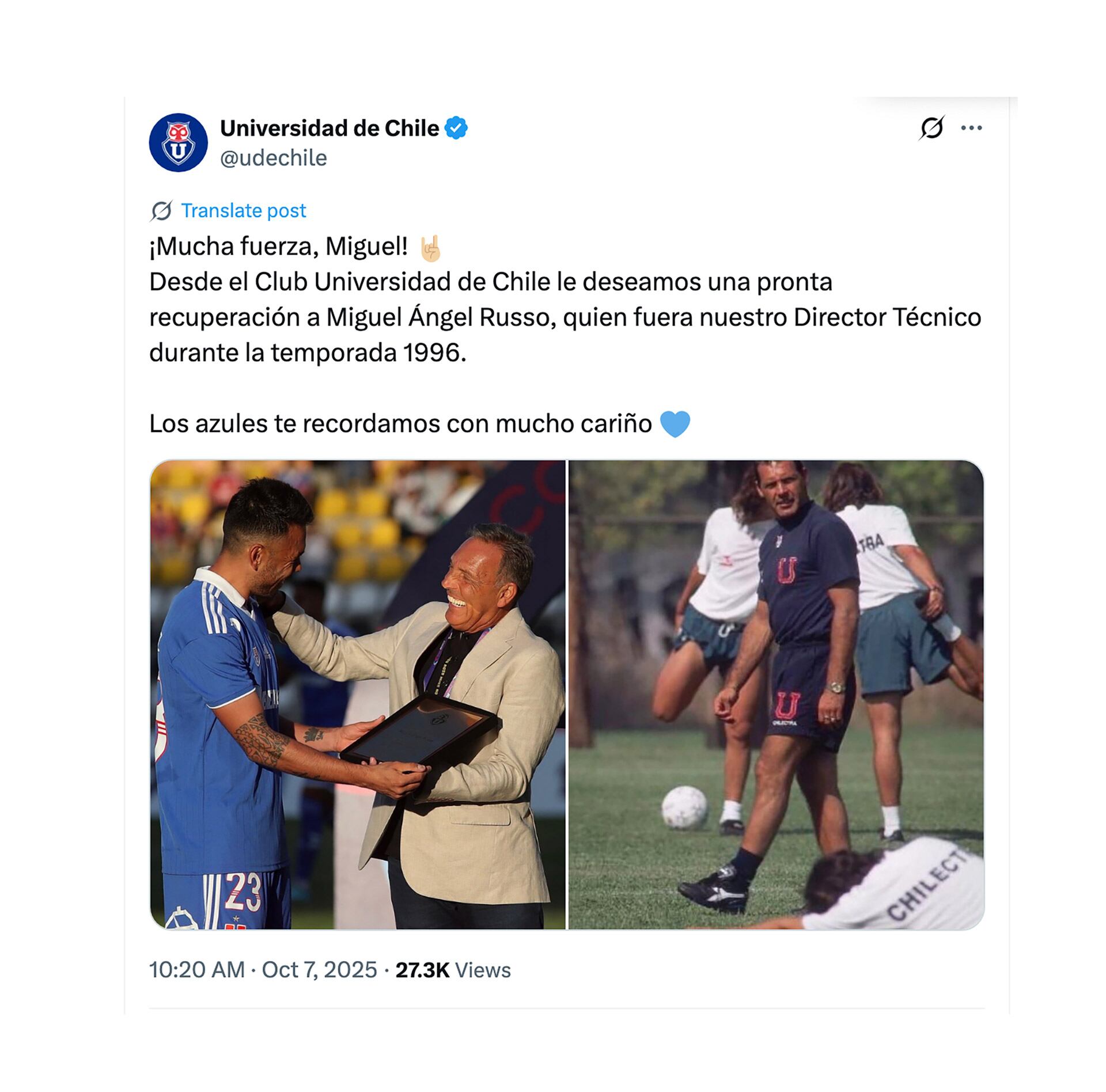 La U de Chile recordó el paso de Miguel Ángel Russo y envió fuerzas al técnico de Boca