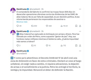 David Luna y sus críticas al cese al fuego con disidencias de alias Calarcá