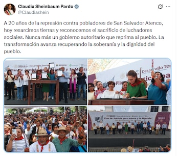 La presidenta Claudia Sheinbaum visitó la localidad el pasado 3 de mayo. (Crédito X | @Claudiashein)