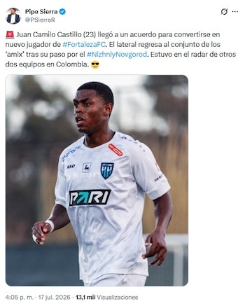 Once Caldas sumaría a su plantilla a Juan Camilo Castillo, procedente del fútbol ruso - crédito @pipesierra/X
