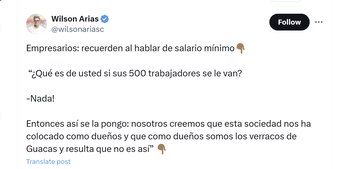 El congresista Wilson Arias resaltó las declaraciones de Maurice Armitage con respecto al valor de los empleados para las empresas - crédito @wilsonariasc/X