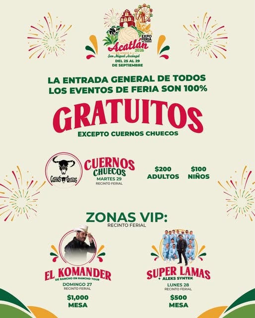 La Expo Feria del Queso Acatlán anuncia la gratuidad de su entrada general y las tarifas para zonas VIP en su cartel oficial. (Feria del Queso/Gobierno Acatlán Hidalgo)