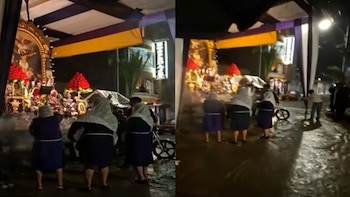 Piura: Lluvias frenan la procesión del Señor de los Milagros en Chulucanas y dejan calles anegadas