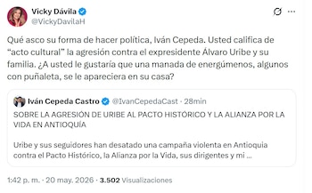 Vicky Dávila rechazó que Iván Cepeda calificara la jornada de manifestaciones en contra de Uribe Vélez como un “acto cultural” - crédito @VickyDavilaH/X