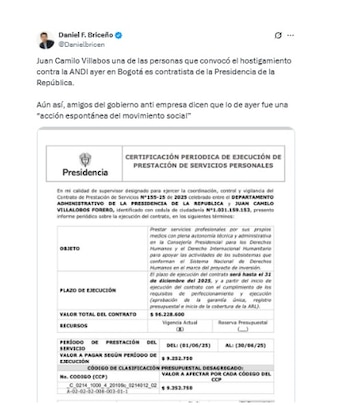 El nombre de Juan Camilo Villalobos apareció en publicaciones del concejal Daniel Briceño - crédito @DanielBricen/X