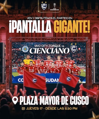Cienciano vs Montevideo City Torque, partido de vuelta por cuartos de final, se podrá ver en pantalla gigante.