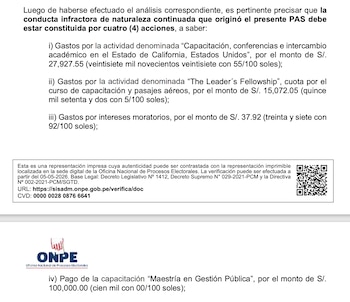 Infracciones cometidas por Fuerza Popular.