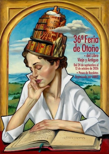 Cartel de la 36ª Feria de Otoño del libro Viejo y Antiguo del 24 de seotiembre al 12 de octubre en el paseo de Recoletos. (LIBRIS)
