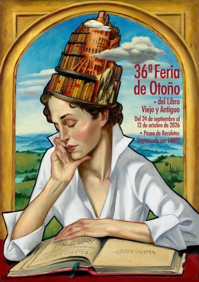 Cartel de la 36ª Feria de Otoño del libro Viejo y Antiguo del 24 de seotiembre al 12 de octubre en el paseo de Recoletos. (LIBRIS)