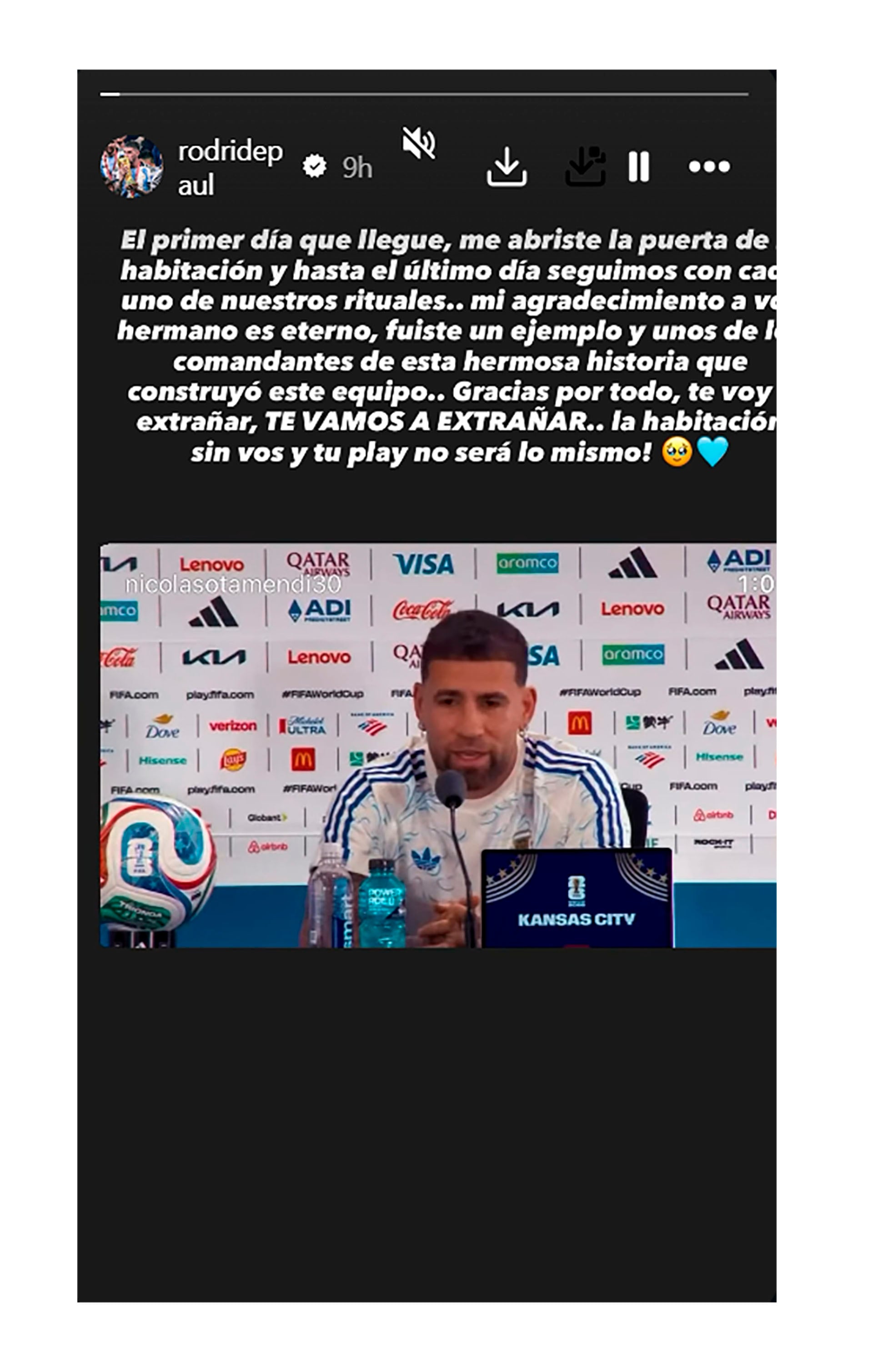 El sentido mensaje de De Paul a Otamendi
